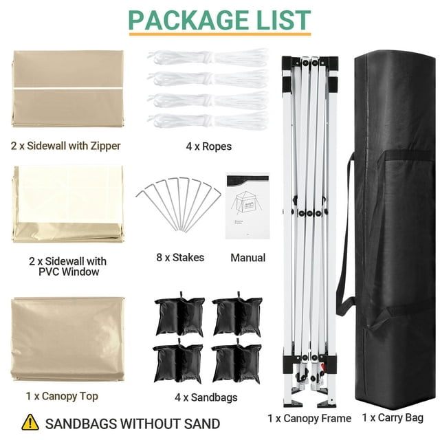 10'x10' EZ Pop Up Canopy with Top Vent, Large Commercial Tent, Waterproof and Sunproof with 4 Removable Sidewalls, Suitable for Weddings come with 4 Sandbags (Black)