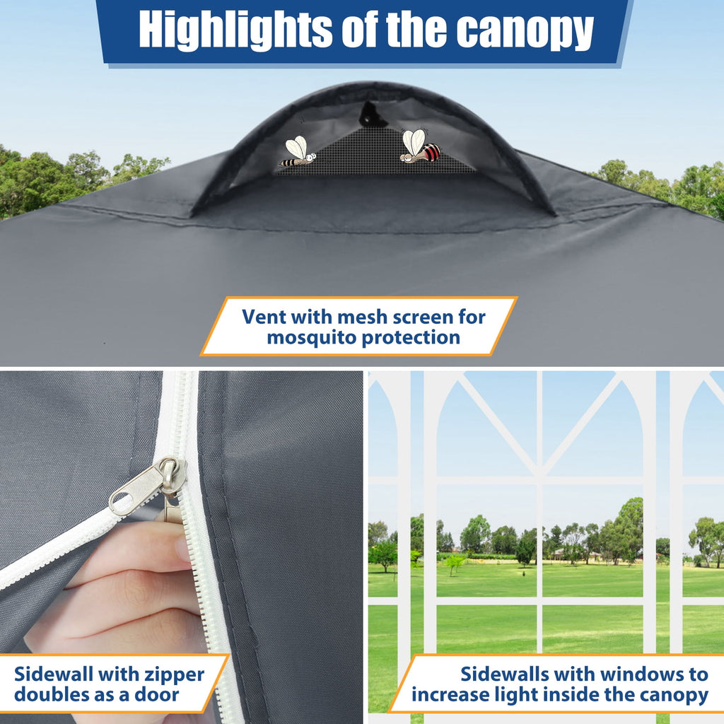 10'x10' EZ Pop Up Canopy with Top Vent, Large Commercial Tent, Waterproof and Sunproof with 4 Removable Sidewalls, Suitable for Weddings come with 4 Sandbags (Black)