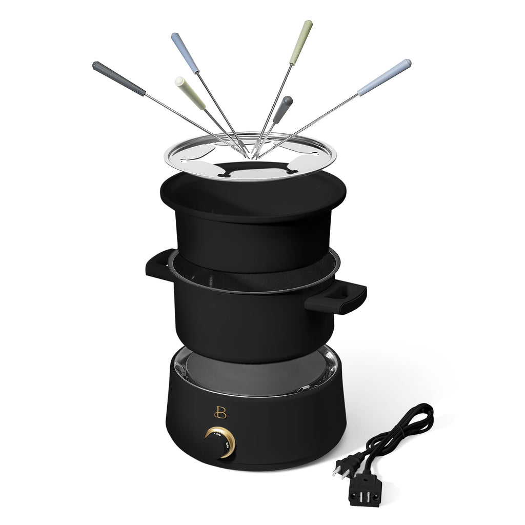 Beautiful 3 Qt Electric Fondue Set with Bonus 2 qt Ceramic Pot, Black Sesame by Drew Barrymore