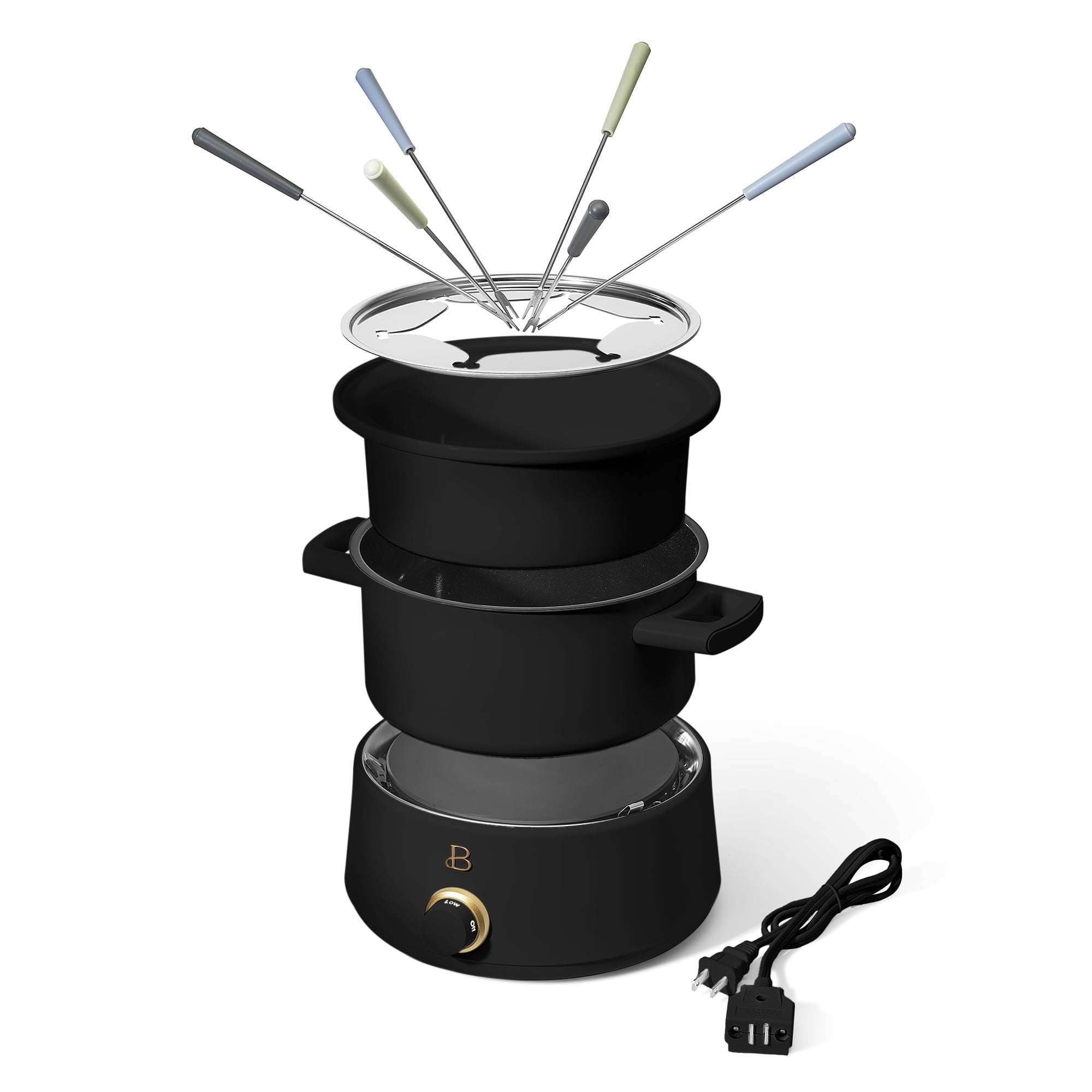 Beautiful 3 Qt Electric Fondue Set with Bonus 2 qt Ceramic Pot, Black Sesame by Drew Barrymore