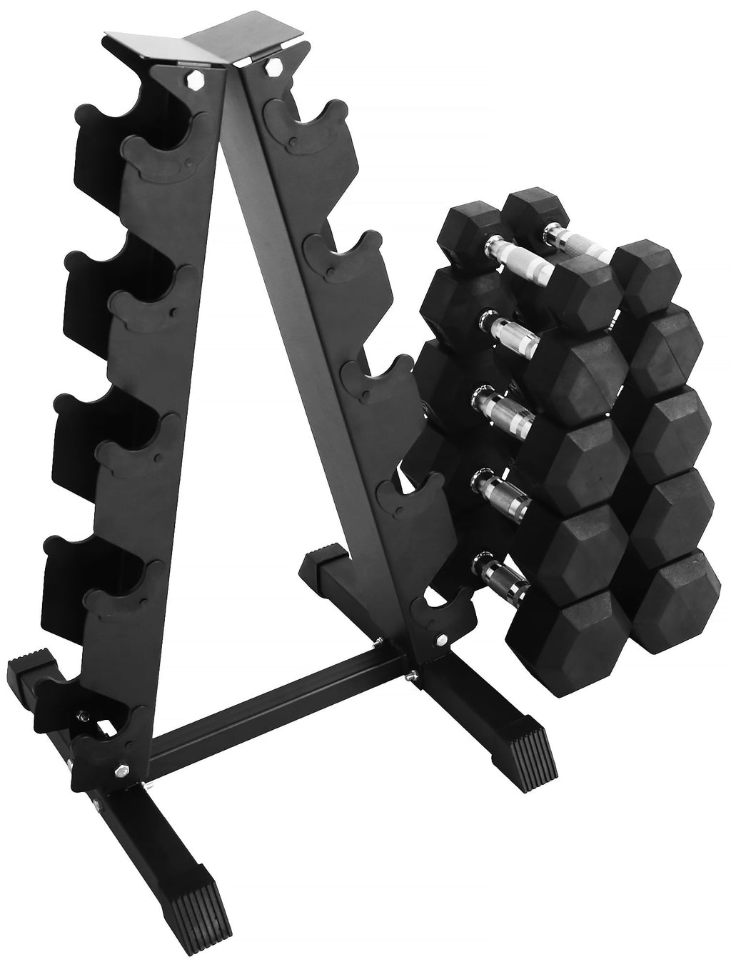 BalanceFrom 100LB Rubber Coated Hex Dumbbell Weight Set with A-Frame Rack, 5-20 lbs Pairs