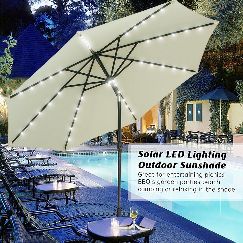 Autlaycil 10 ft Solar Patio Umbrellas with 40 LED lights for Market Outdoor Pool, Steel Tilt Crank, Navy Blue