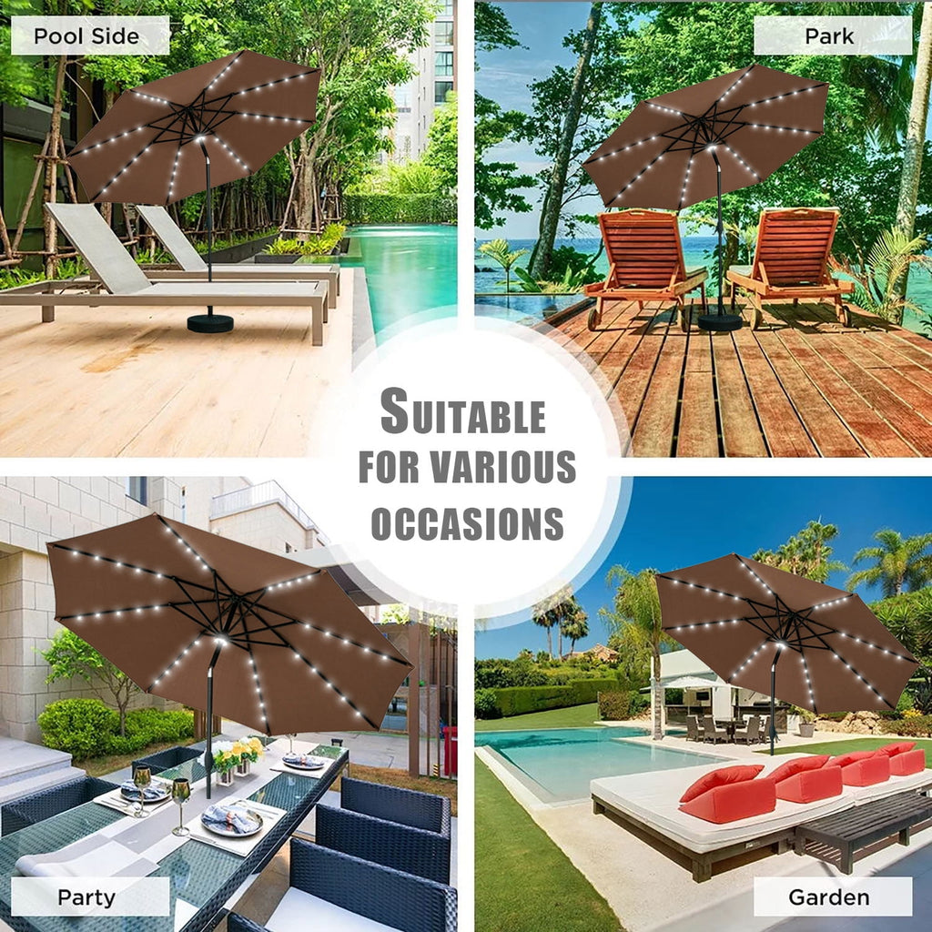 Autlaycil 10 ft Solar Patio Umbrellas with 40 LED lights for Market Outdoor Pool, Steel Tilt Crank, Navy Blue