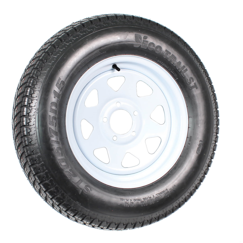 2-Pk Trailer Tire On Rim ST205/75D15 F78 205/75 LRC 5 Lug White Spoke Wheel