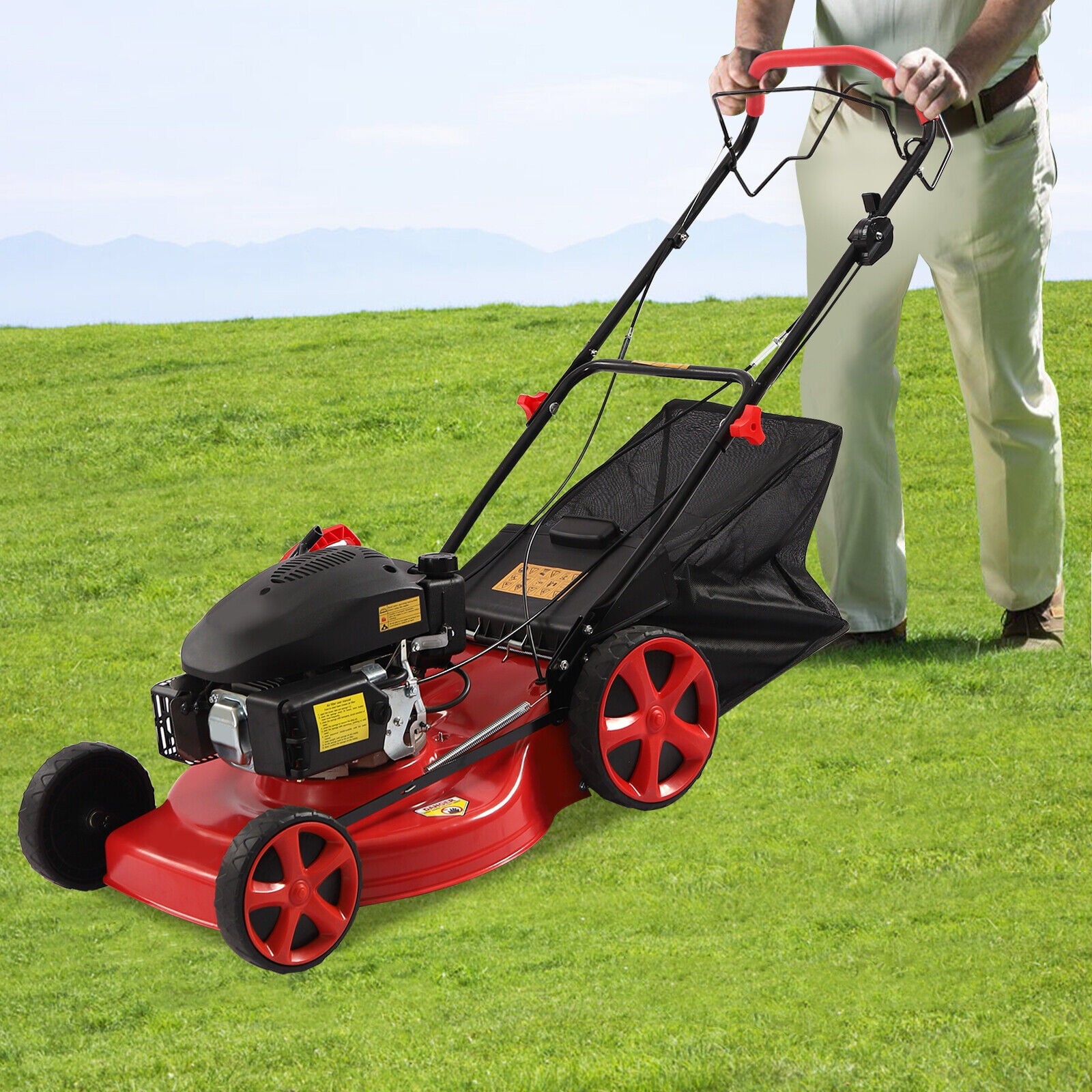 4-Stroke 173cc 4000W(6.0HP) Engine Gas Powered Lawn Mower w/ Walk-Behind Handle