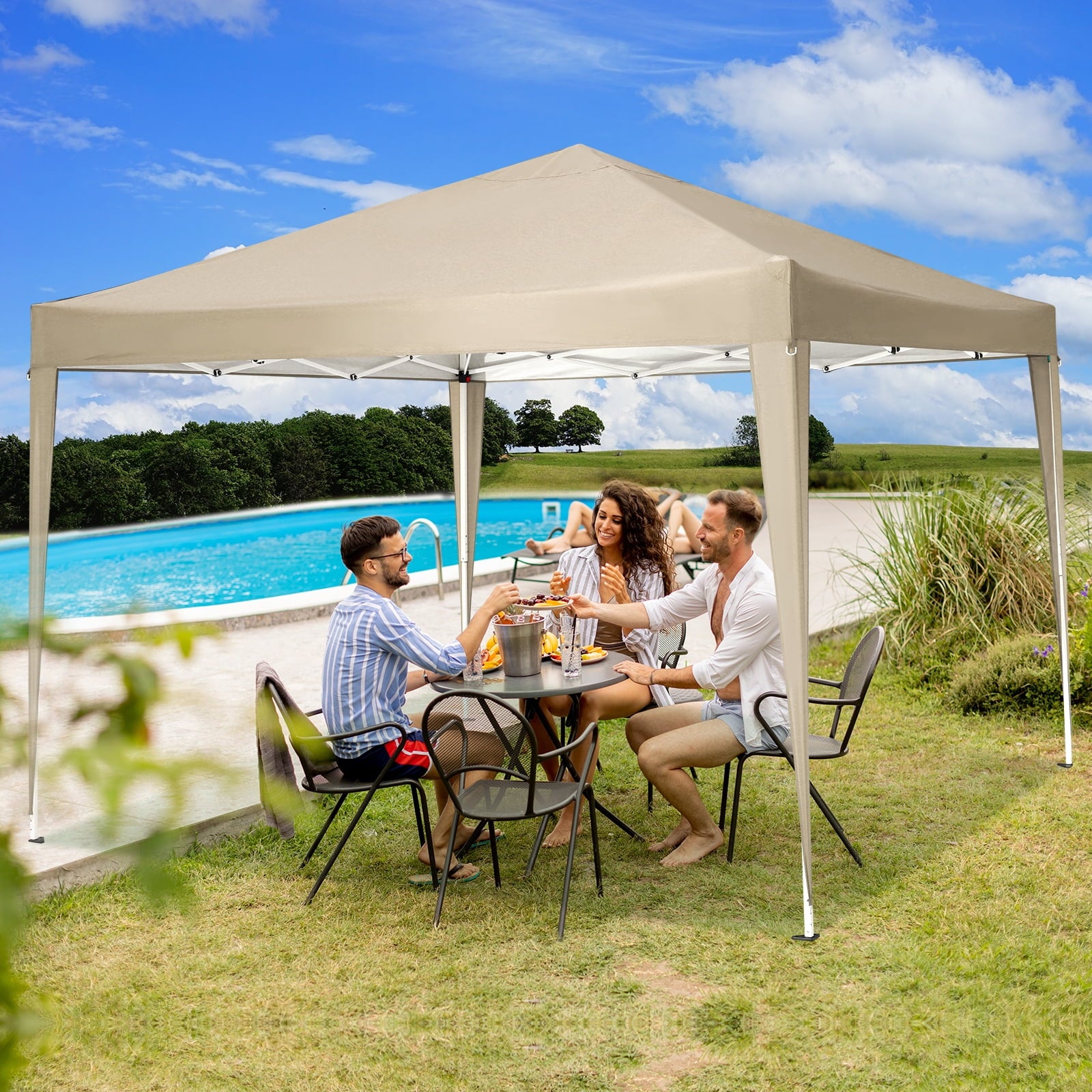 10'x 10' Pop up Canopy 1 Person Setup Canopy Portable Outdoor Party Instant Shelter with 4 Removable Sidewalls & Carrying Bag for Wedding Picnics Camping, White