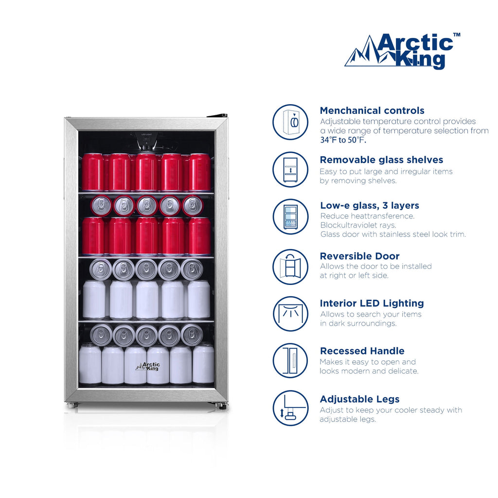 Arctic King 115-Can Beverage Fridge & Cooler, Stainless Steel Look, ARV115B1AST