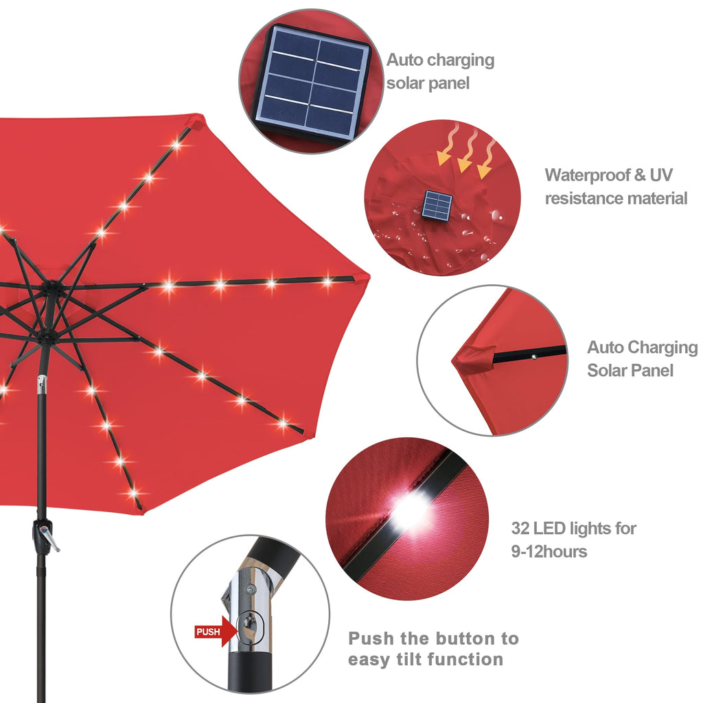 ABCCANOPY 7.5ft Patio Solar Umbrella LED Outdoor Umbrella with Tilt and Crank, Turquoise