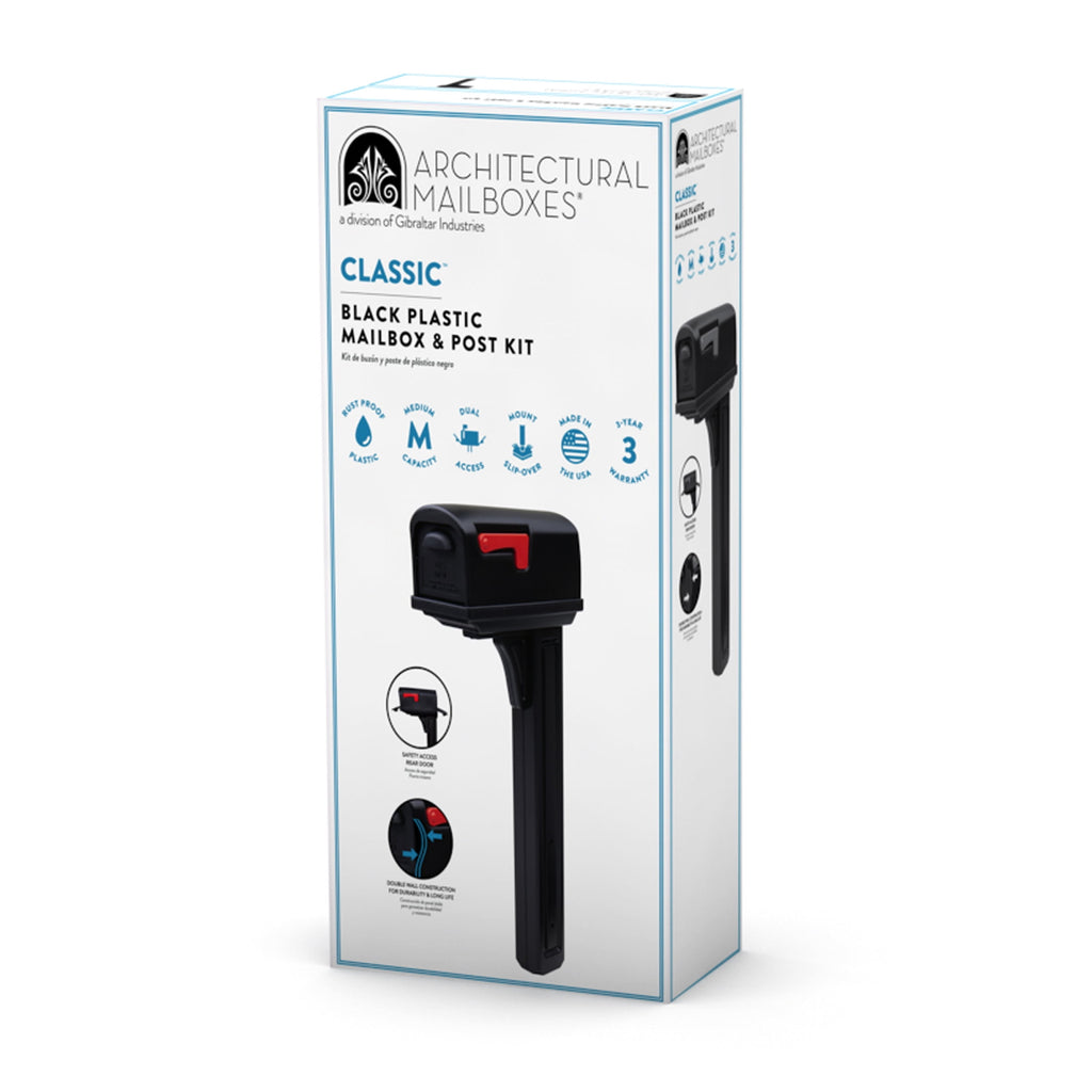 Architectural MailboxesClassic All-in-One, Medium, Plastic, Mailbox and Post Combo, Black, GCL10000B