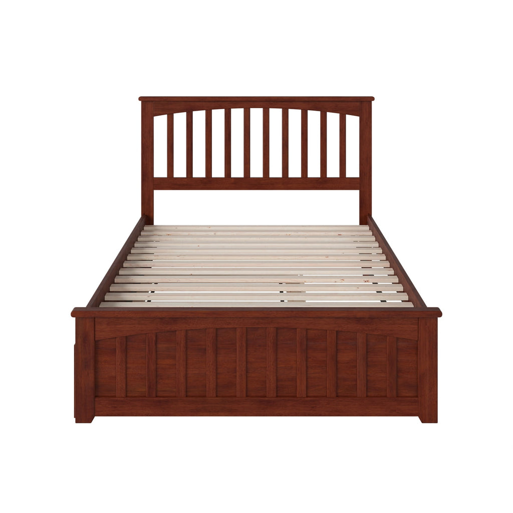 AFI Mission Full Platform Bed with Footboard and Twin Trundle in Walnut