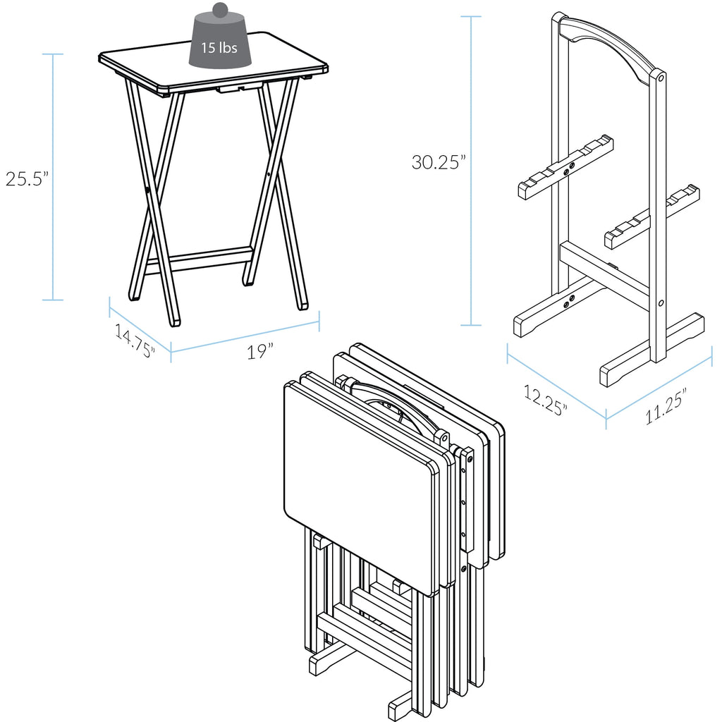 5 Piece TV Tray Table Set in White (4 Trays, 1 Stand)