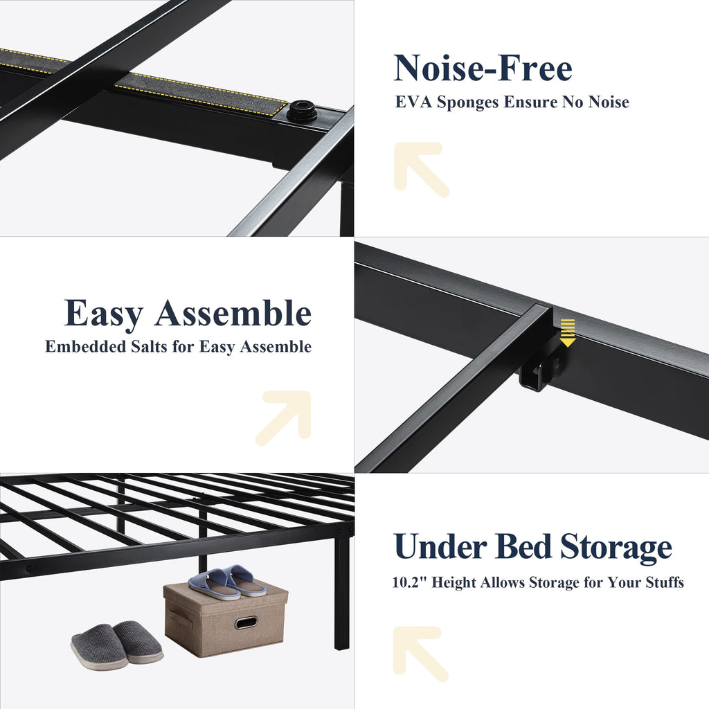 Allewie Queen Size Metal Platform Bed Frame with Square Frame Wooden Headboard&Footboard, Brown