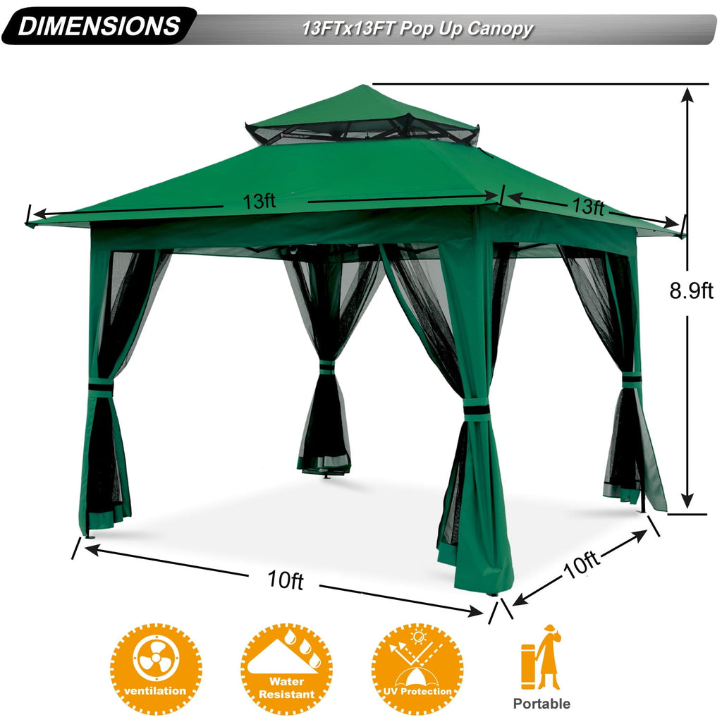 ABCCANOPY 13'x13' Gazebo Tent Outdoor Pop up Gazebo Canopy Shelter with Mosquito Netting, Brown