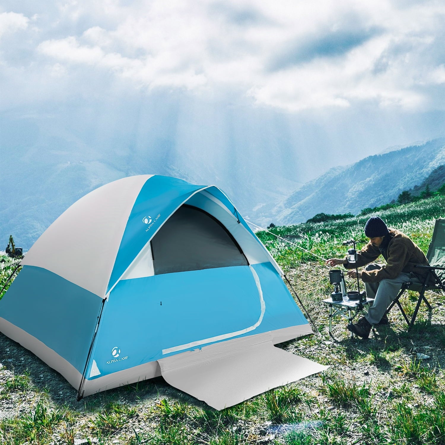 Alpha Camper 2-Person Camping Dome Tent Waterproof Portable Tent with Carry Bag, Blue