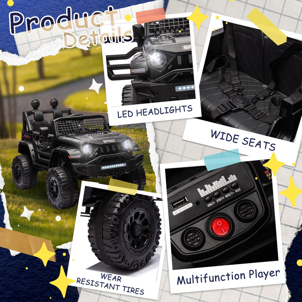 24V 2 Seater Kids Ride On Car Truck with 20" Extra Wide Seat, 4WD/2WD Switchable Kids Electric Vehicle with 4x100W Powerful Engine, Remote Control, Soft Brake, Music, Suspension, LED Light (Pink)