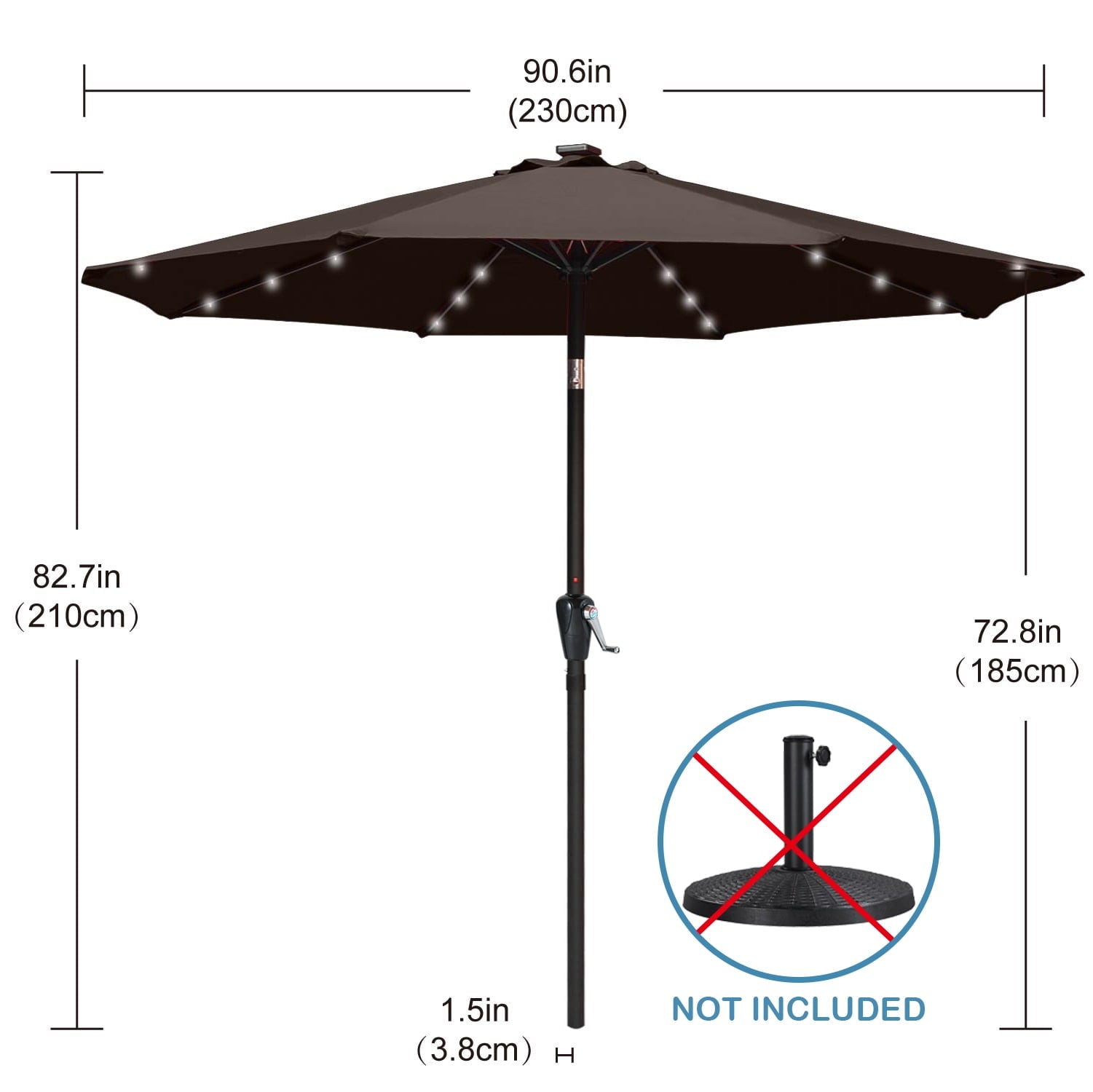ABCCANOPY 7.5ft Patio Solar Umbrella LED Outdoor Umbrella with Tilt and Crank, Turquoise