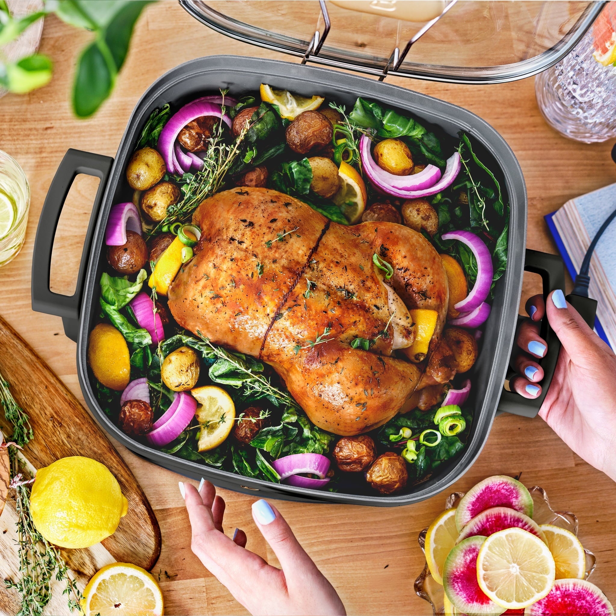 Beautiful 5 in 1 Electric Skillet - Expandable up to 7 Qt with Glass Lid, White Icing by Drew Barrymore