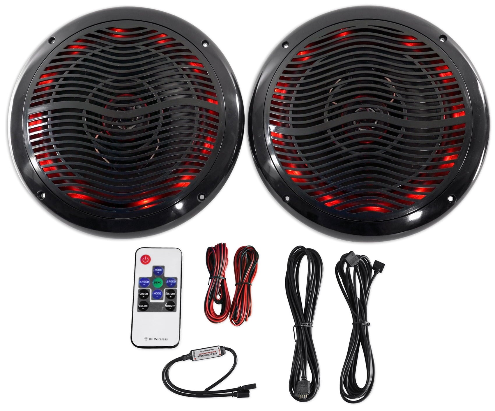 (4) Rockville RMC65LB 6.5" 1200w Black Marine Speakers w/Multi Color LED+Remote