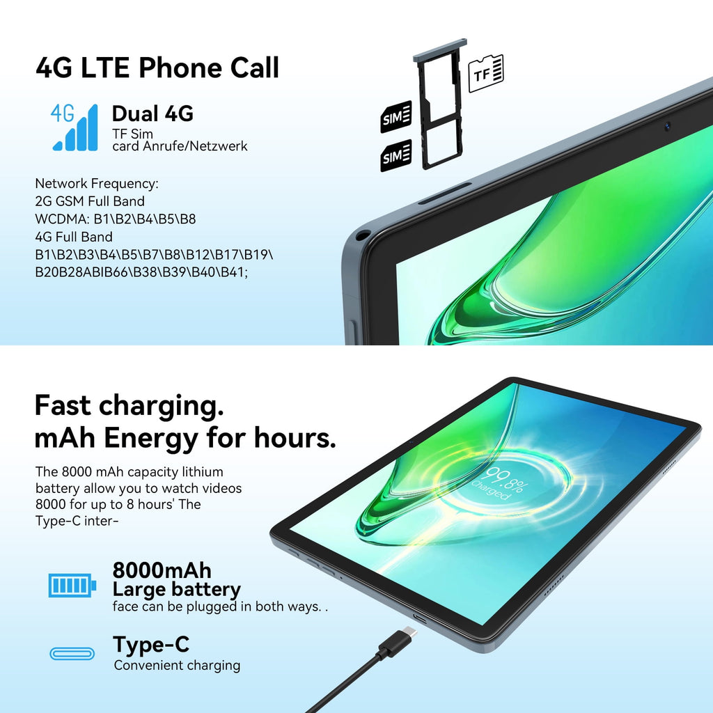 Android 14 Tablet,128GB ROM 1TB Expand,HD IPS Touchscreen, 5G/2.4G WiFi, Bluetooth 5.0, GPS, 4G Phone Tablet,2024 Newest