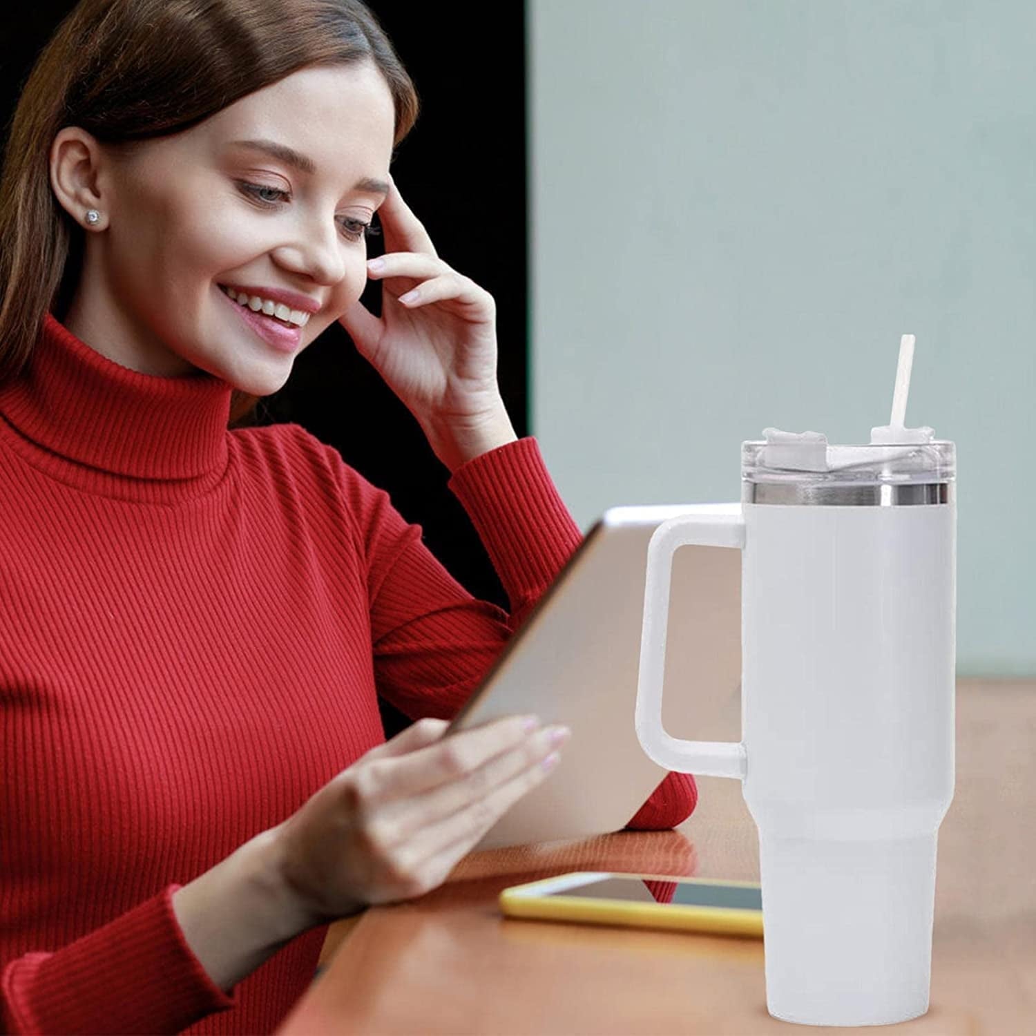 40 oz Tumbler with Handle Stainless Steel Insulated Travel Coffee Mug Double Wall Vacuum Straw for Ice Drinks & Hot