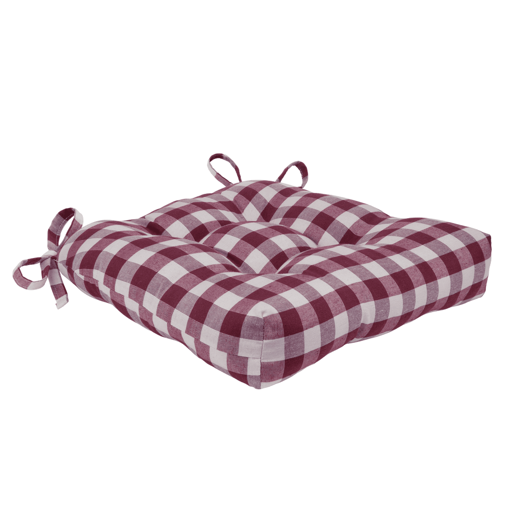Achim Buffalo Polyester & Cotton Tufted Chair Seat Cushions, Checkered  Burgundy, 16 in x 15 in x 3 in, Set of Two