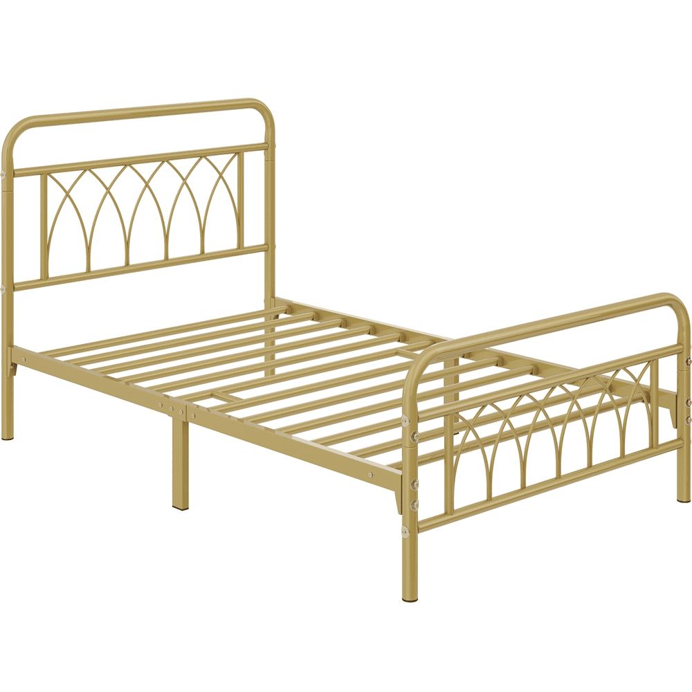 Alden Design Metal Platform Bed Frame with Headboard and Footboard, Twin, Antique Gold