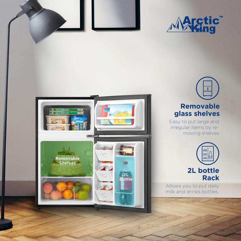 Arctic King 3.2 Cu ft Two Door Compact Refrigerator with Freezer, Stainless Steel, E-star