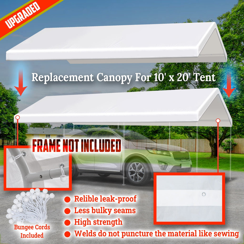 10'x20' Carport Replacement Canopy Cover for Tent Top Garage Shelter Cover with Ball Bungees (Only Cover, Frame is not Included)