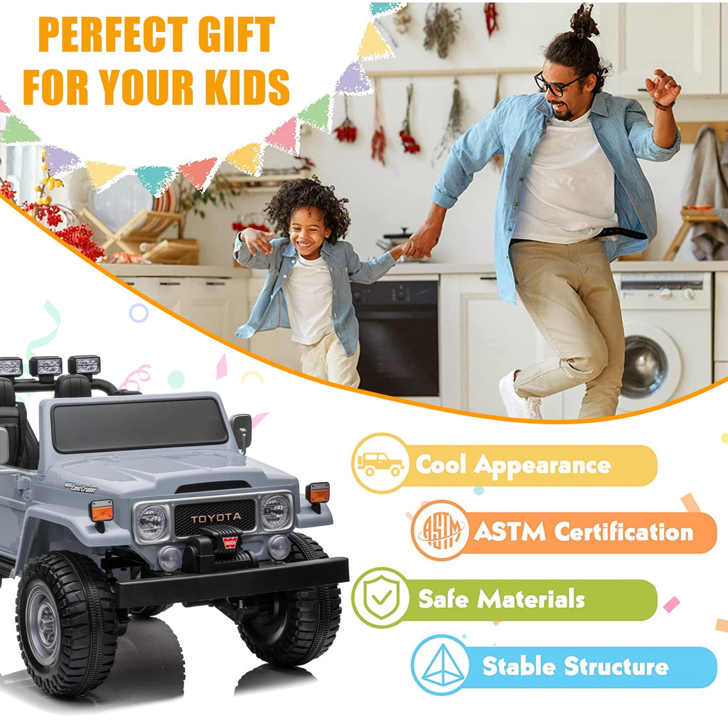 2 Seater 24V Ride on Car, Licensed Toyota Land Cruiser FJ40 Electric Truck with Remote Control, 4x80W Engine, Battery Powered Kid Car to Drive for Boy Girl, White