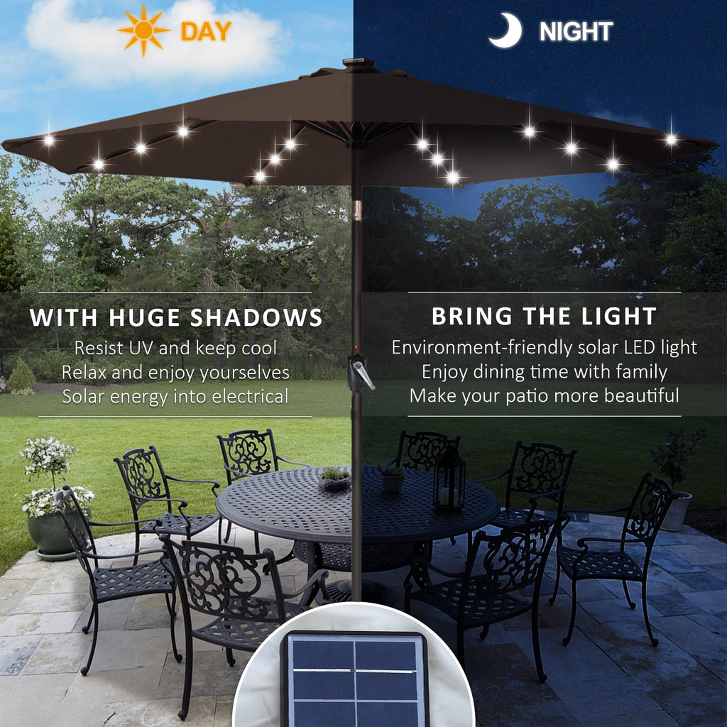 ABCCANOPY 7.5ft Patio Solar Umbrella LED Outdoor Umbrella with Tilt and Crank, Turquoise