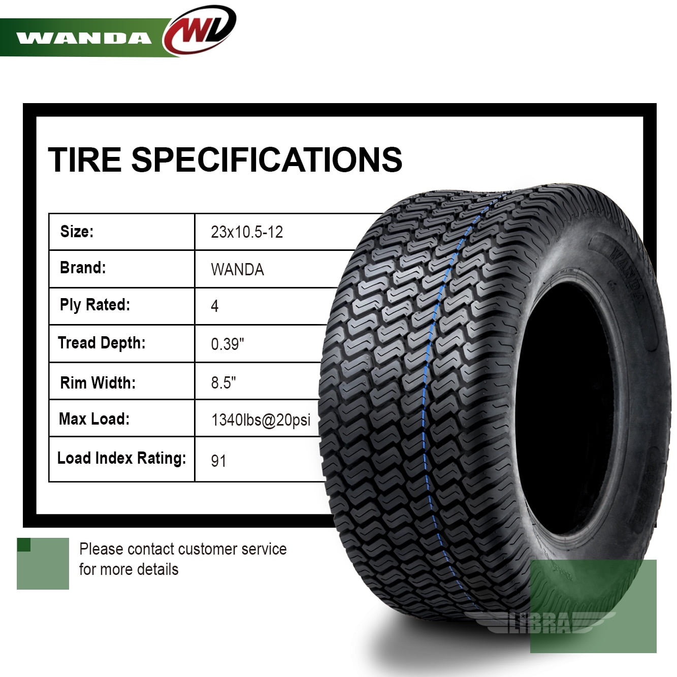 2 New 23x10.5-12 Lawn Mower Golf Cart Turf Tires P332 /4PR - 13049