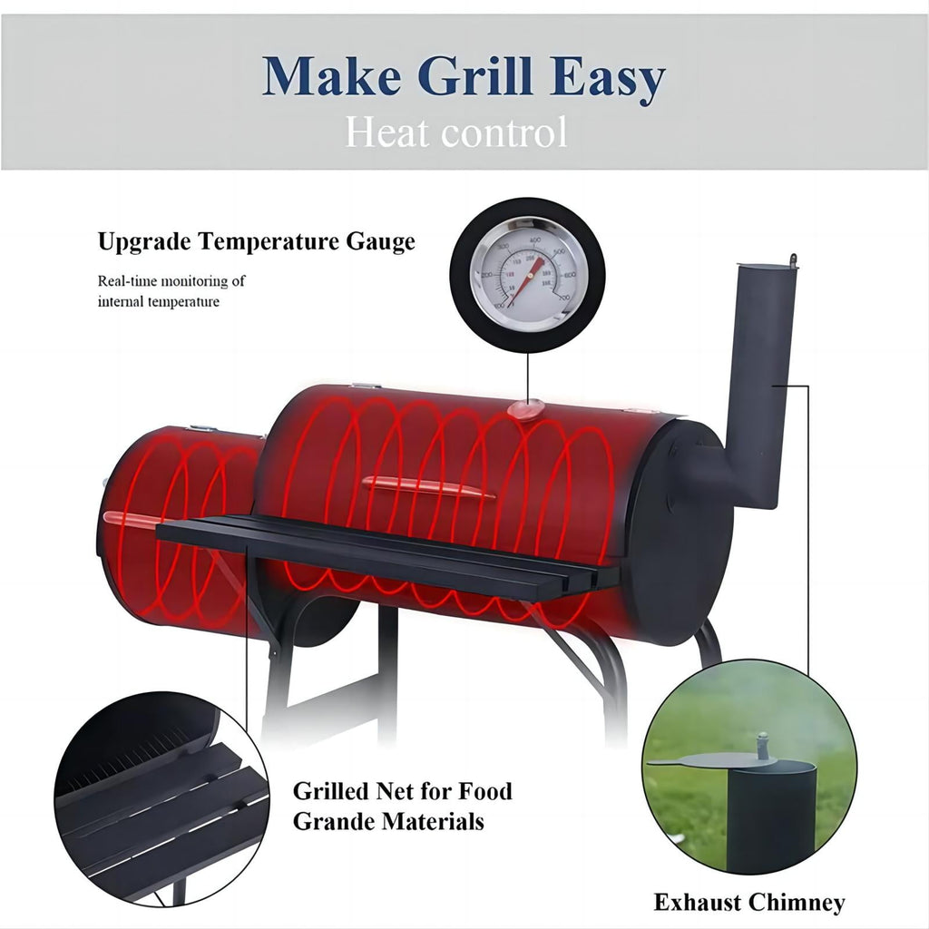 AKIUDEX Outdoor Portable BBQ Charcoal Grill with Offset Smoker for Pit Patio Backyard, Black