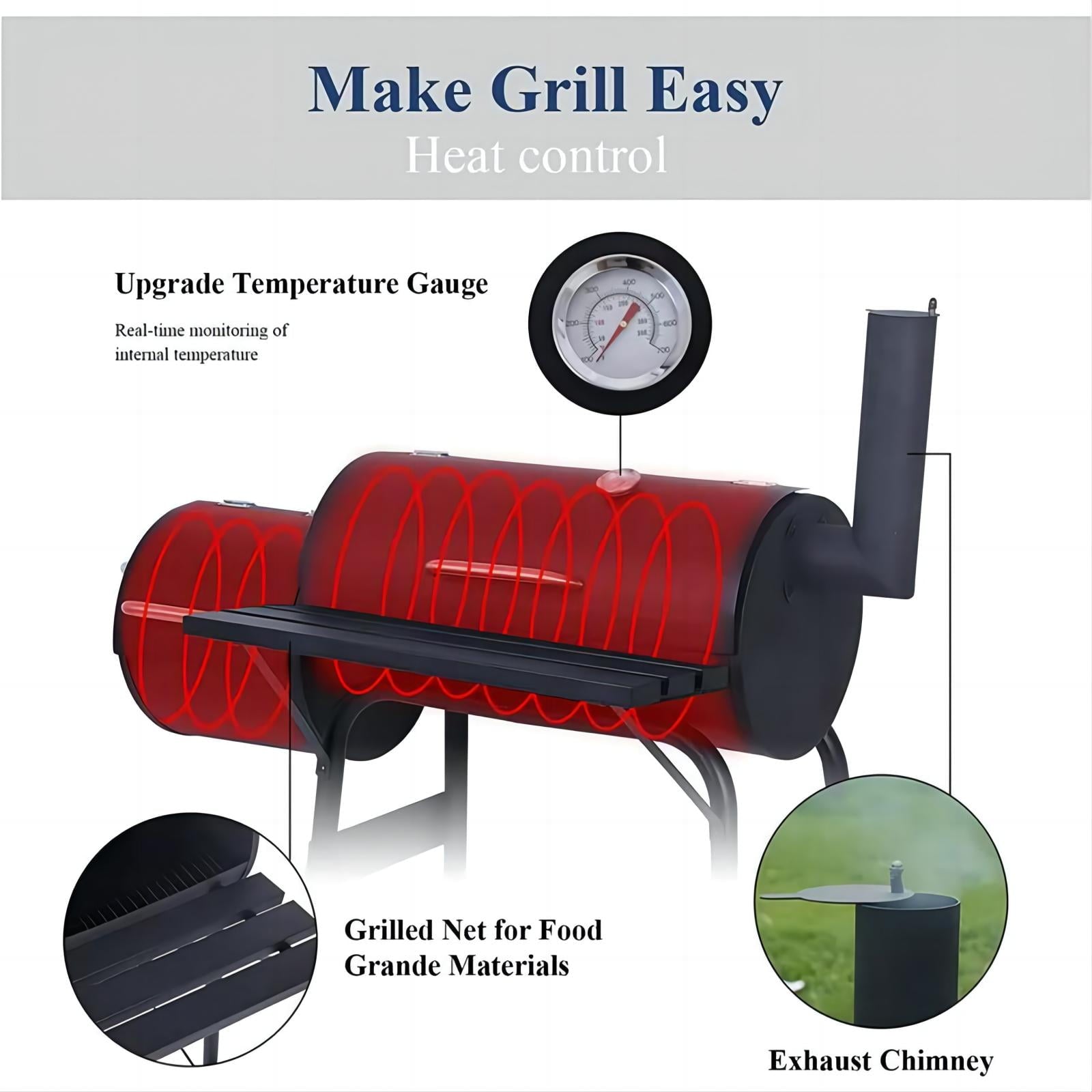 AKIUDEX Outdoor Portable BBQ Charcoal Grill with Offset Smoker for Pit Patio Backyard, Black