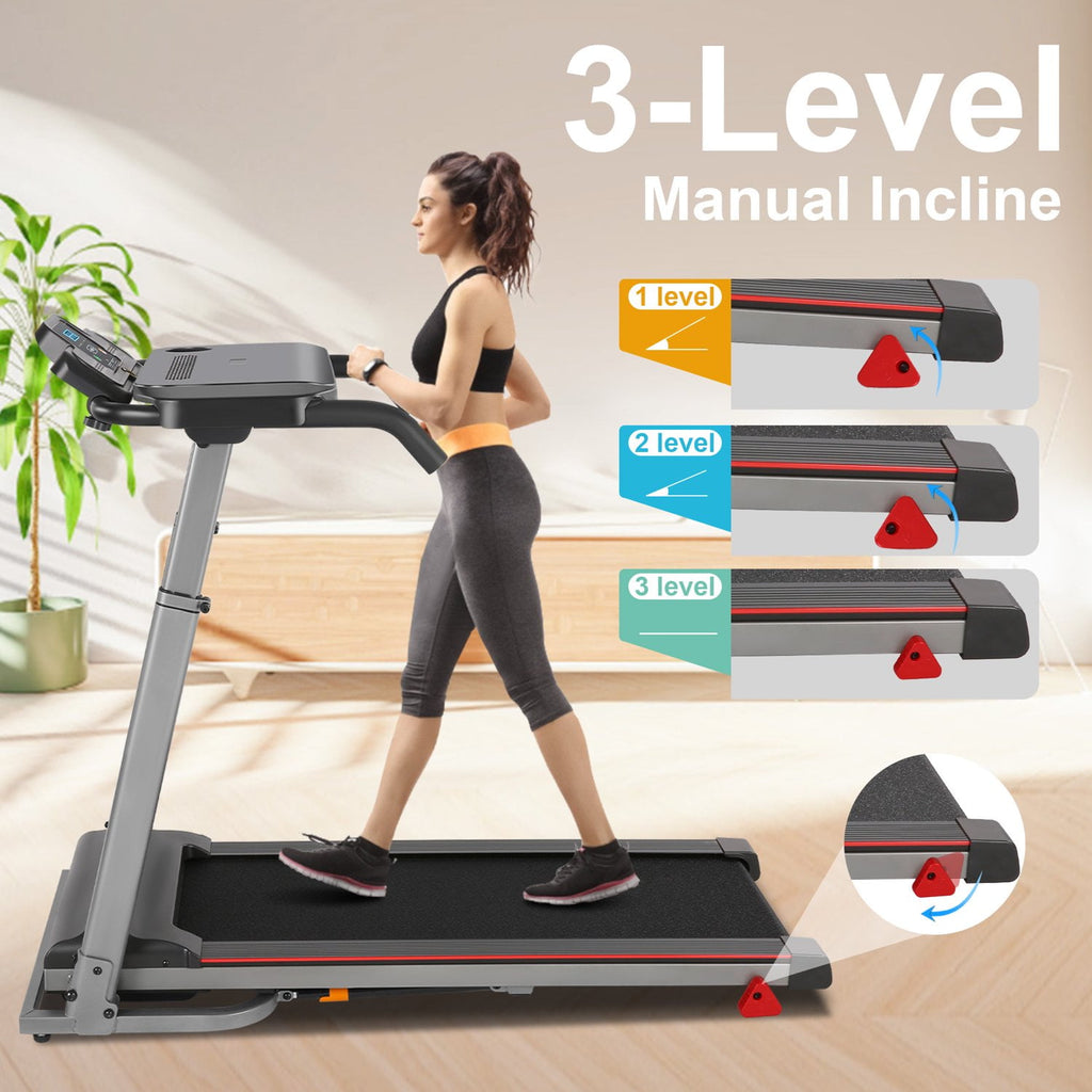 ADNOOM 300Lbs Treadmill with Desk - 2.5 HP Portable Folding Treadmill for Home, Running Machine with Incline（Gray）