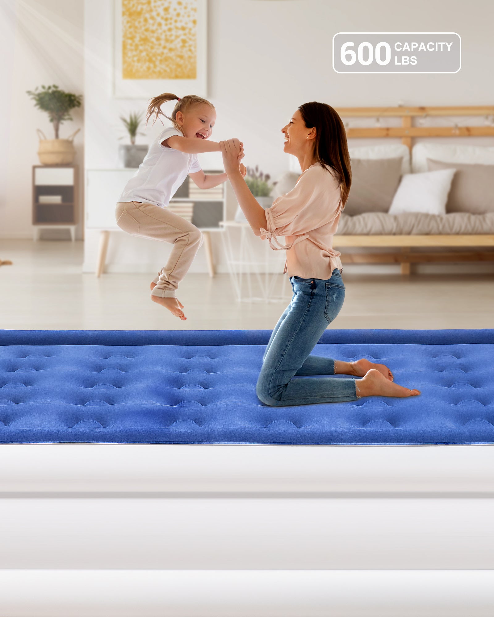 18 inch Queen Size Air Mattress with Built-in-Pump, Inflatable Air Beds, Blow Up Raised Mattresses, Navy Blue