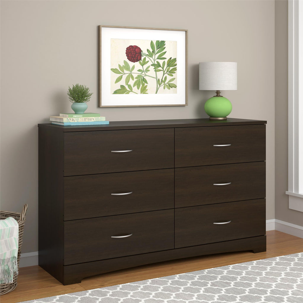 Ameriwood Home Lennon Tall 5 Drawer Dresser, Medium Brown and Faux Rattan