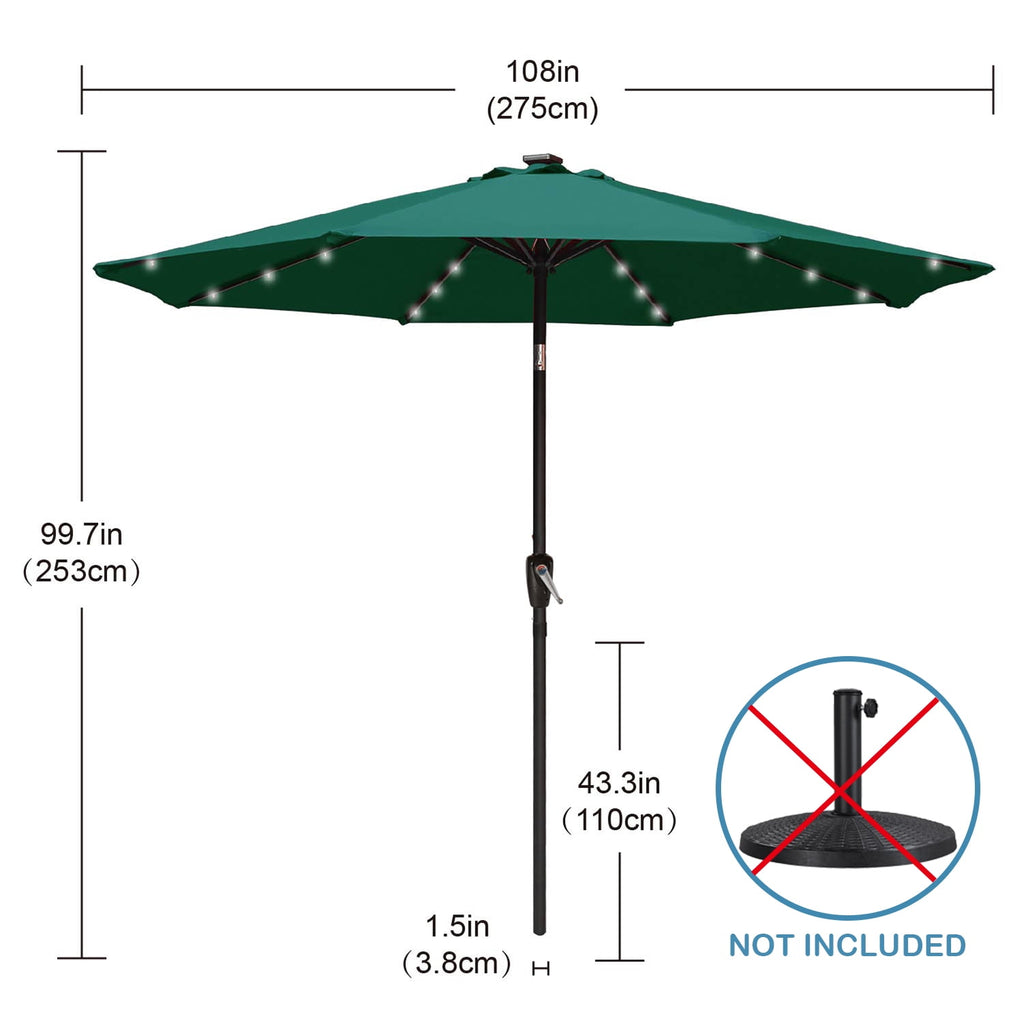 ABCCANOPY 7.5ft Patio Solar Umbrella LED Outdoor Umbrella with Tilt and Crank, Turquoise