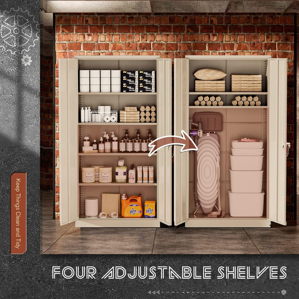 71" Metal Garage Storage Cabinet with Locking Doors and Adjustable Shelves for Home, Office(Black)