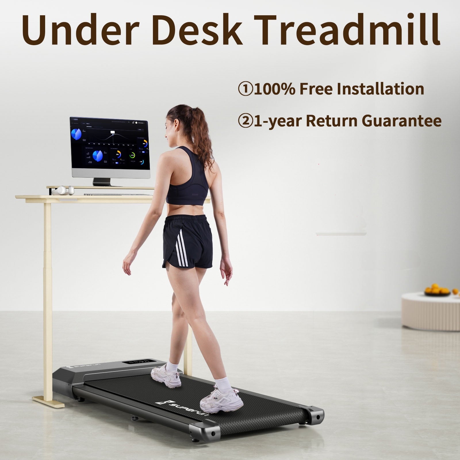 2.5Hp Walking Pad, 35.5*15.5 Walking Area 2 in 1 Under Desk Treadmill,300lb Walking Treadmill with Remote Control and LED Display, Quiet, Compact & Small Treadmill for Home & Office (White)