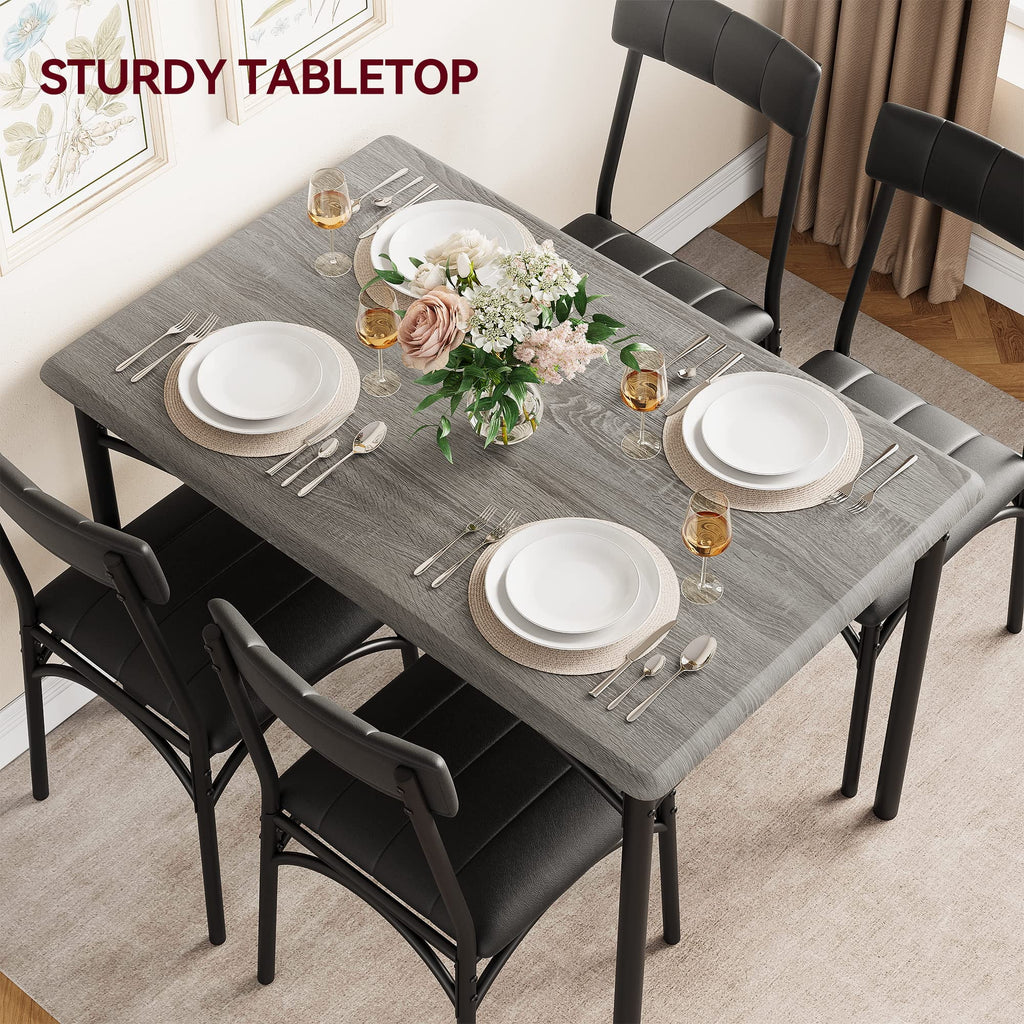 2024 New Dining Table Set for 4, Kitchen Table and Chairs, Metal and Wood Rectangular Dining Room Table Set with 4 Upholstered Chairs, 5 Piece Dining Set for Small Space, Apartment