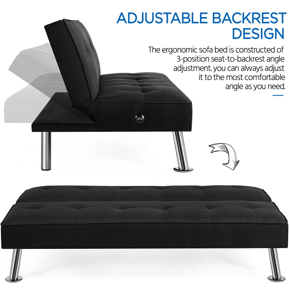 Alden Design Modern Fabric Convertible Futon with USB, Blue