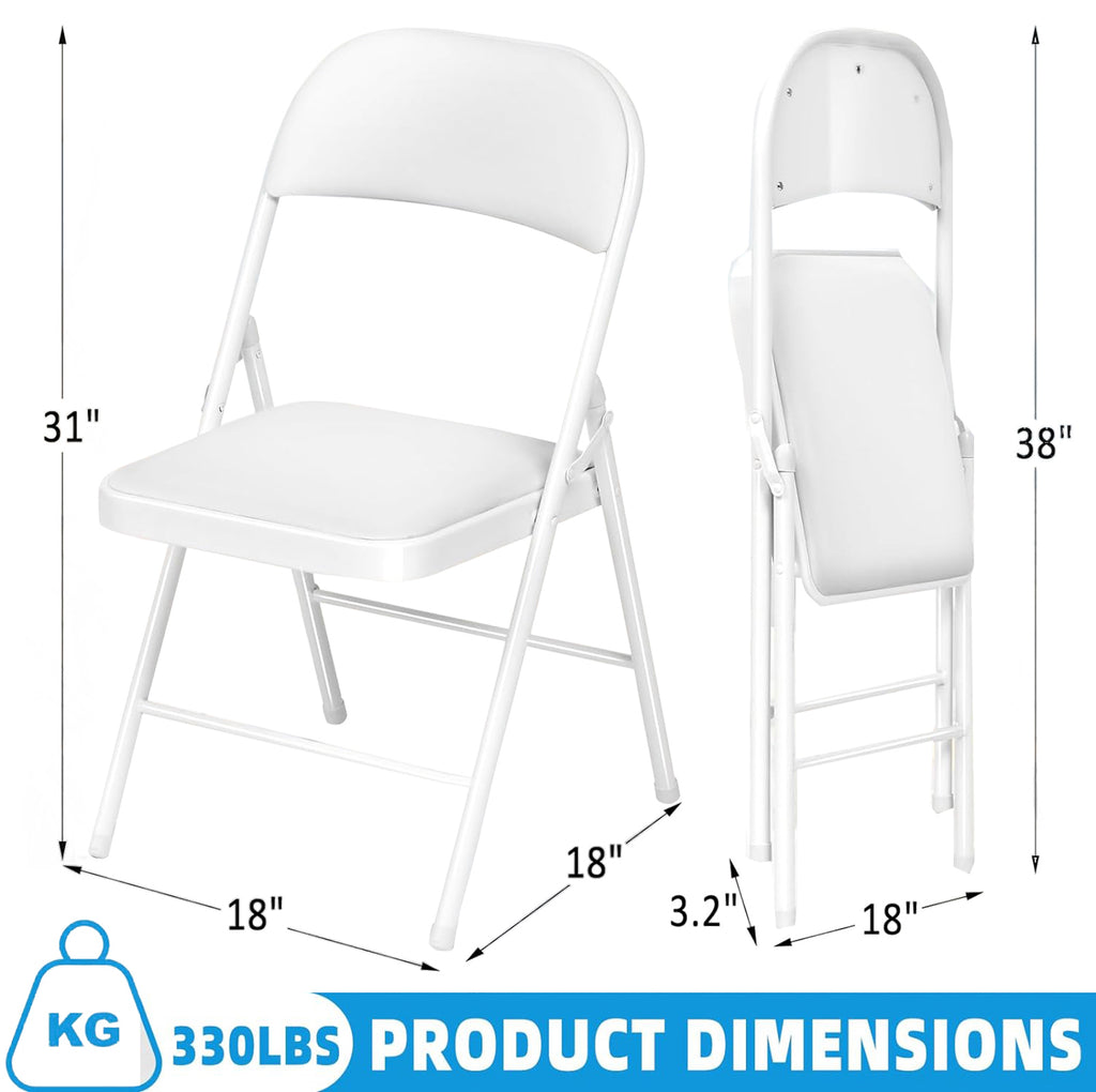 AKIUDEX 6 Pack White Folding Chairs with Padded Seats for Outdoor & Indoor
