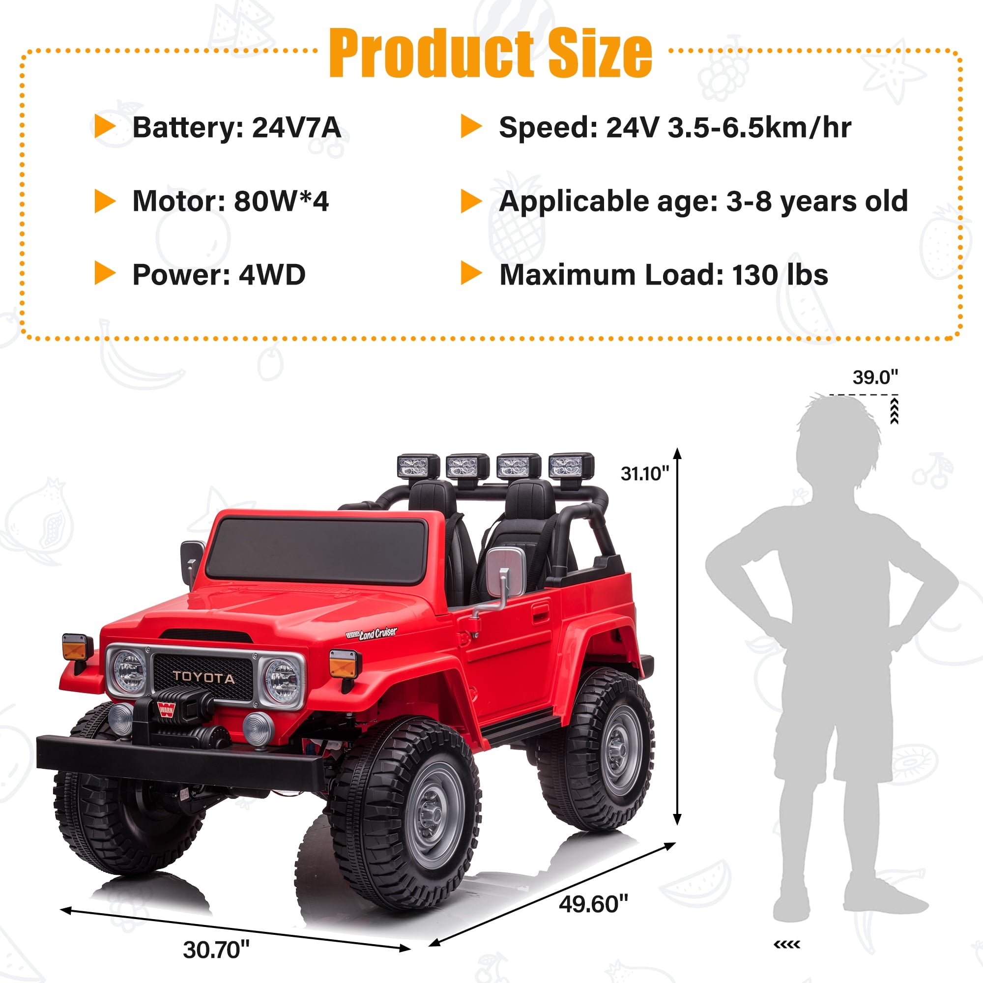 2 Seater 24V Ride on Car, Licensed Toyota Land Cruiser FJ40 Electric Truck with Remote Control, 4x80W Engine, Battery Powered Kid Car to Drive for Boy Girl, White