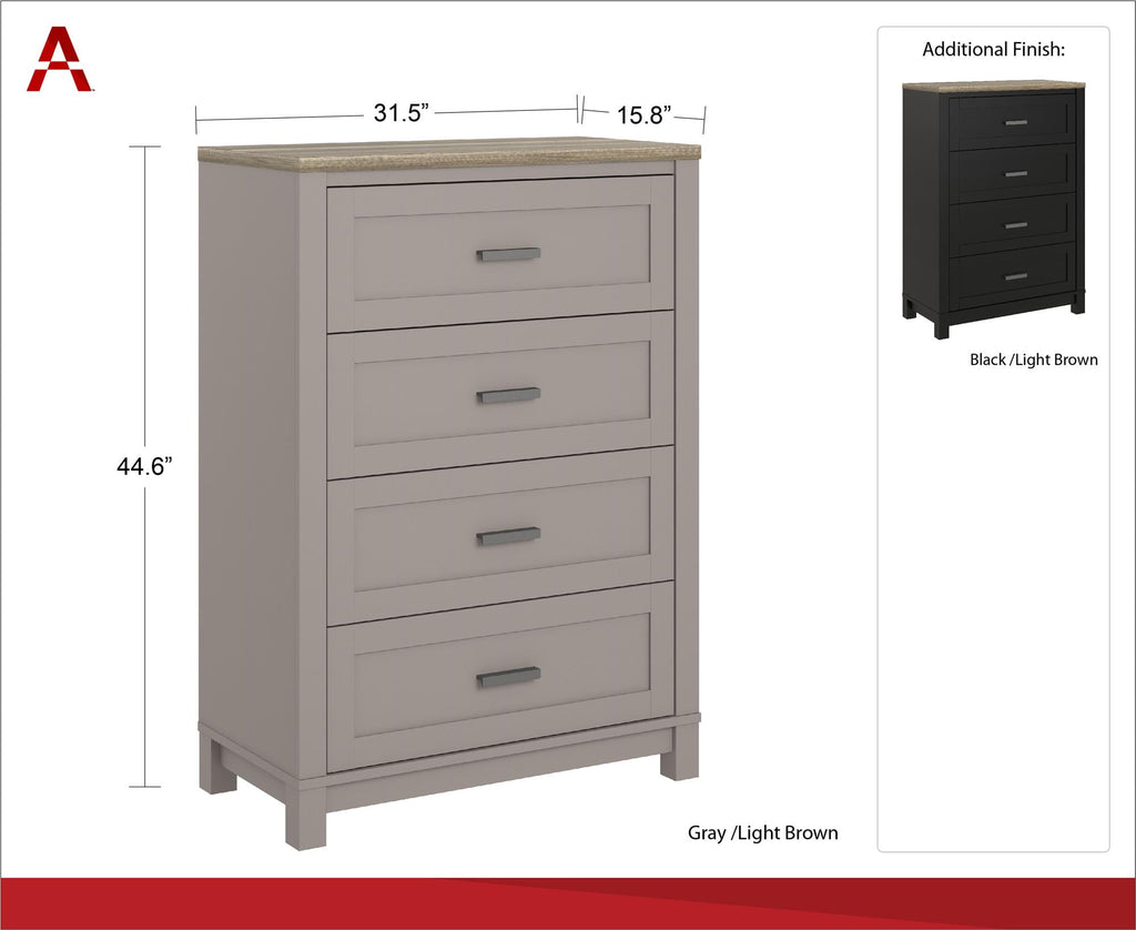 Ameriwood Home Lennon Tall 5 Drawer Dresser, Medium Brown and Faux Rattan