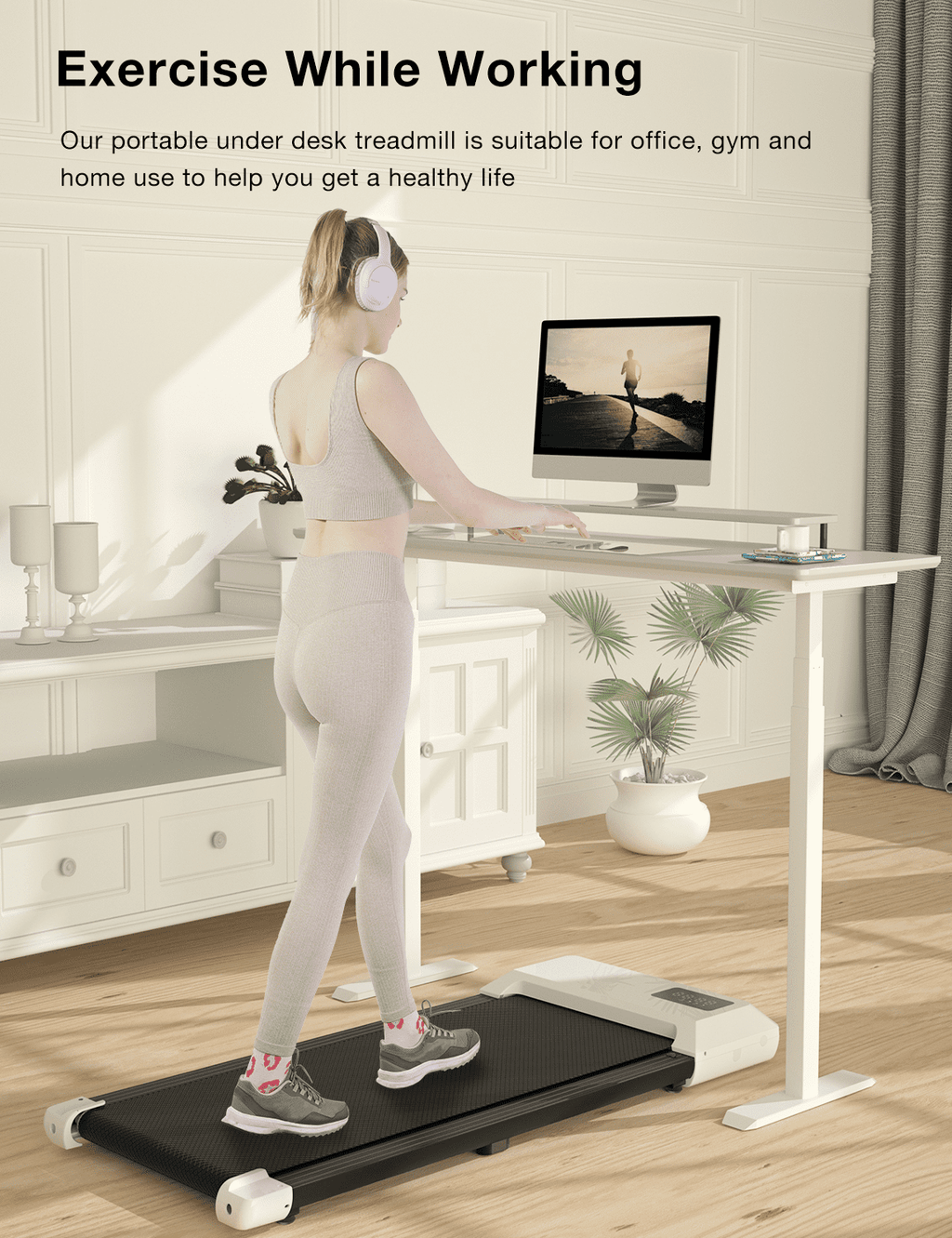 2.5Hp Walking Pad, 35.5*15.5 Walking Area 2 in 1 Under Desk Treadmill,300lb Walking Treadmill with Remote Control and LED Display, Quiet, Compact & Small Treadmill for Home & Office (White)