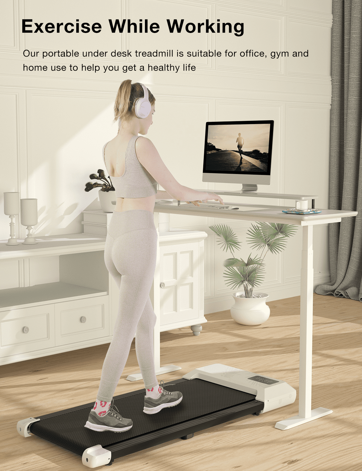 2.5Hp Walking Pad, 35.5*15.5 Walking Area 2 in 1 Under Desk Treadmill,300lb Walking Treadmill with Remote Control and LED Display, Quiet, Compact & Small Treadmill for Home & Office (White)