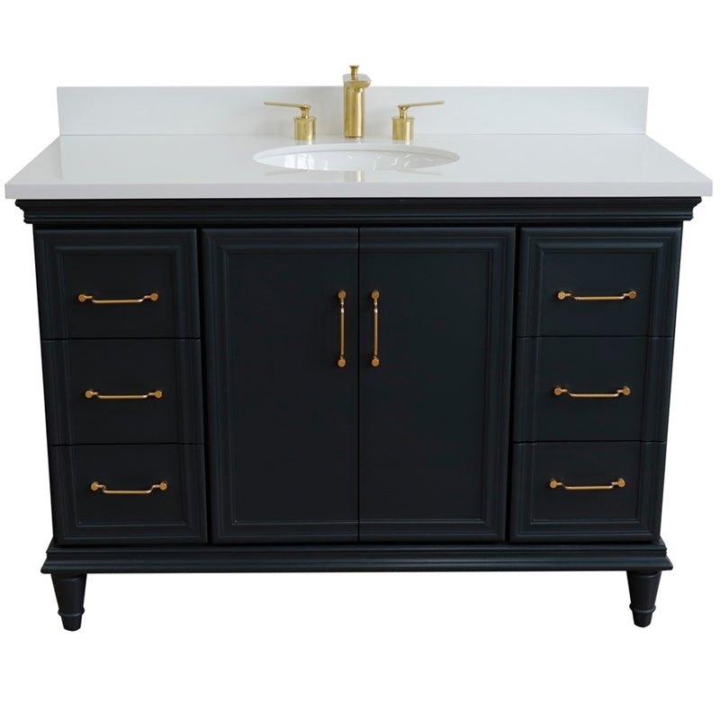 49 in. Single Wooden Vanity  Dark Gray with White Quartz Oval Sink