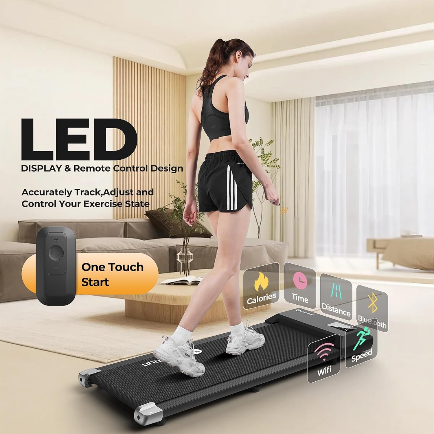 2.5Hp Walking Pad, 35.5*15.5 Walking Area 2 in 1 Under Desk Treadmill,300lb Walking Treadmill with Remote Control and LED Display, Quiet, Compact & Small Treadmill for Home & Office (White)