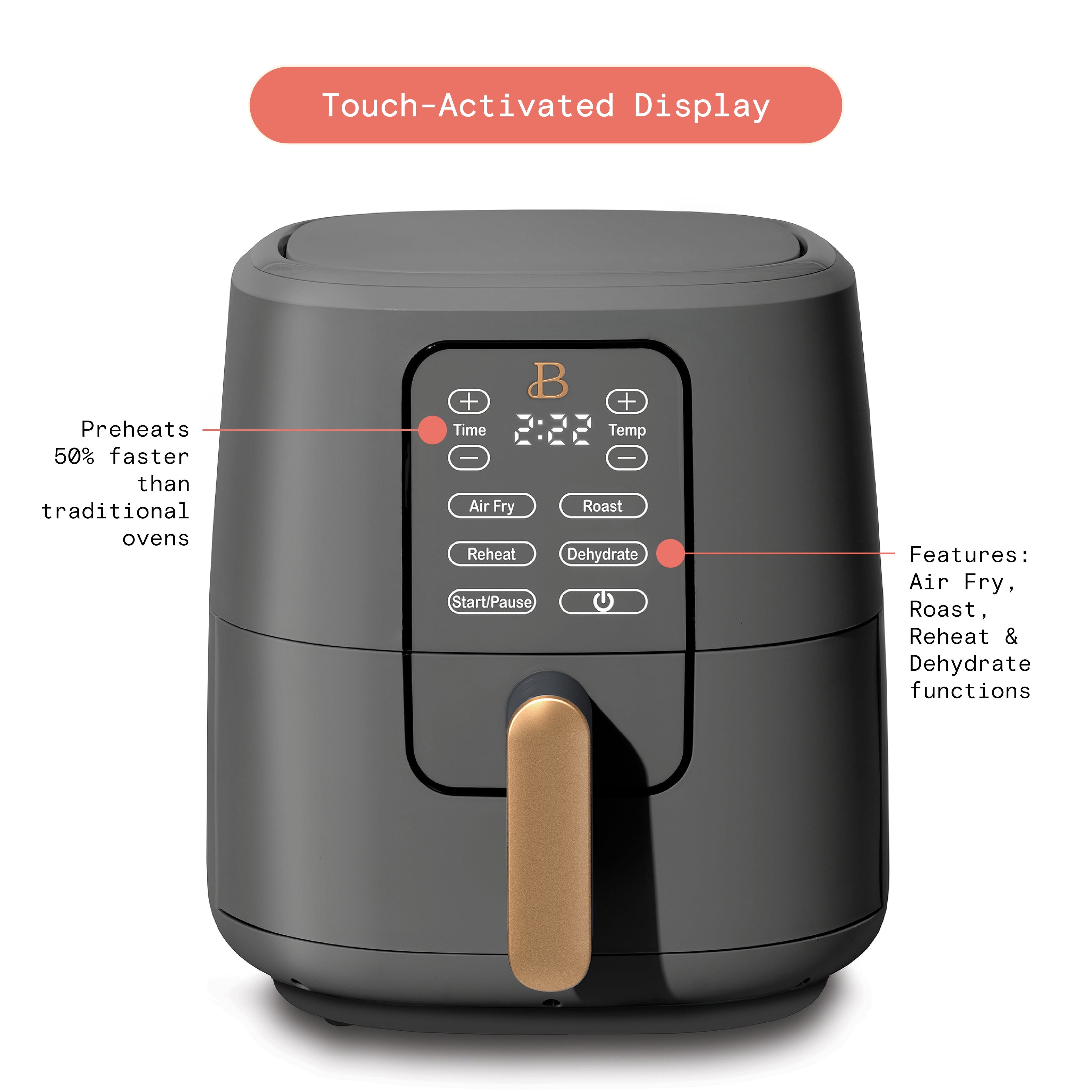 Beautiful 6 Qt Air Fryer with TurboCrisp Technology and Touch-Activated Display, White Icing by Drew Barrymore