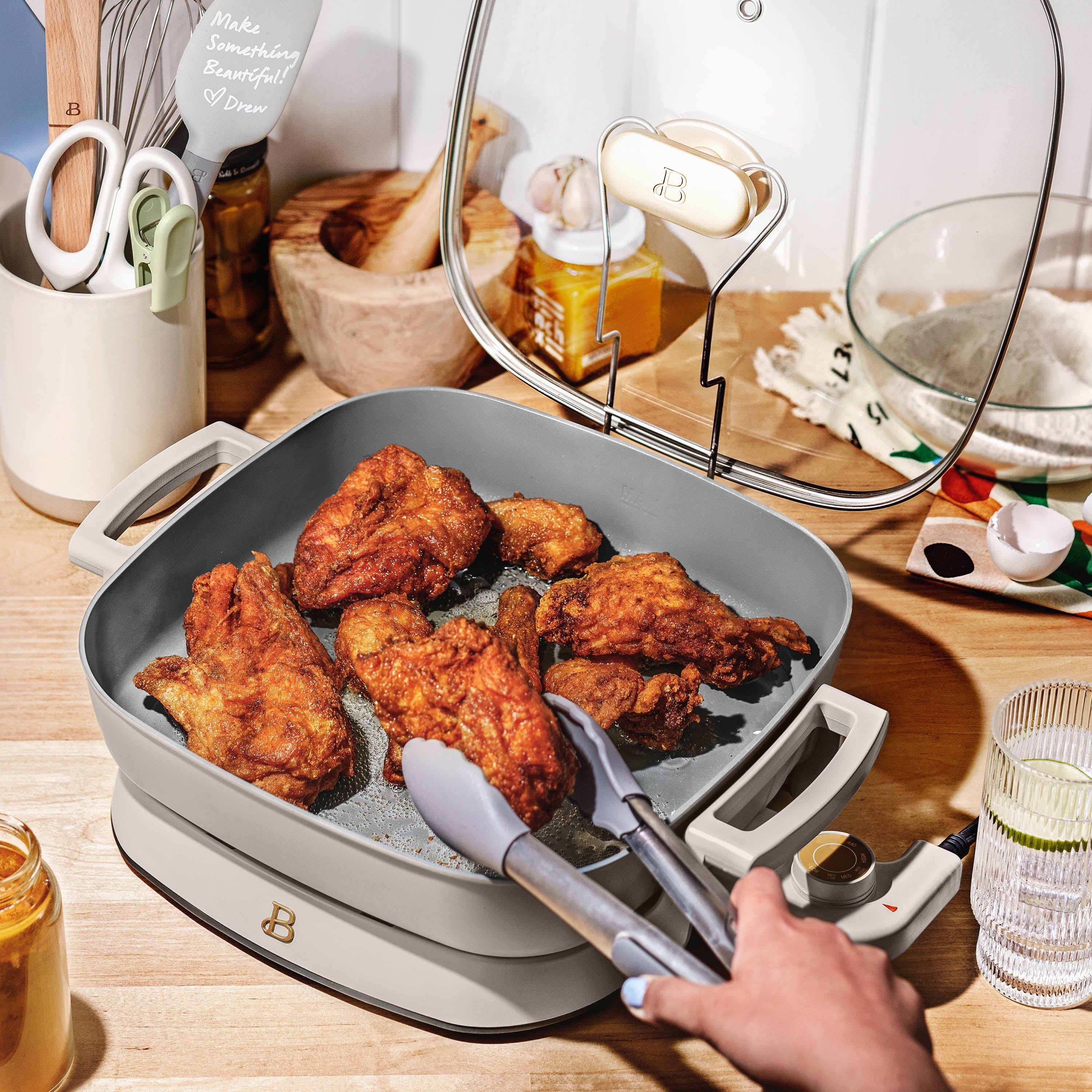 Beautiful 5 in 1 Electric Skillet - Expandable up to 7 Qt with Glass Lid, White Icing by Drew Barrymore